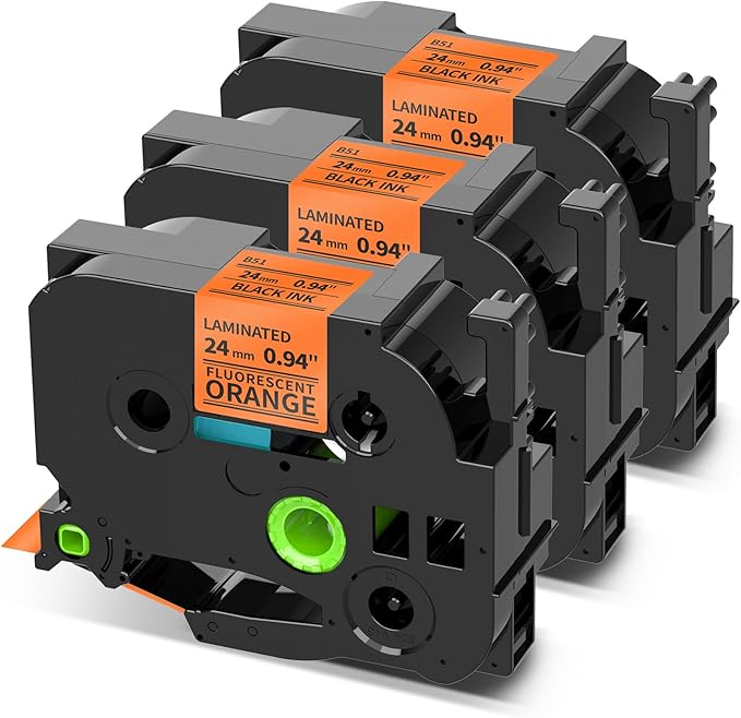 COLORWING 24mm 0.94 Orange Label Tape TZe-B51 TZB51 Laminated 1 Inch TZe TZ Tape Compatible with Brother Ptouch PT-P700 PT-P750W Label Maker, Black on Fluorescent Orange, 3-Pack