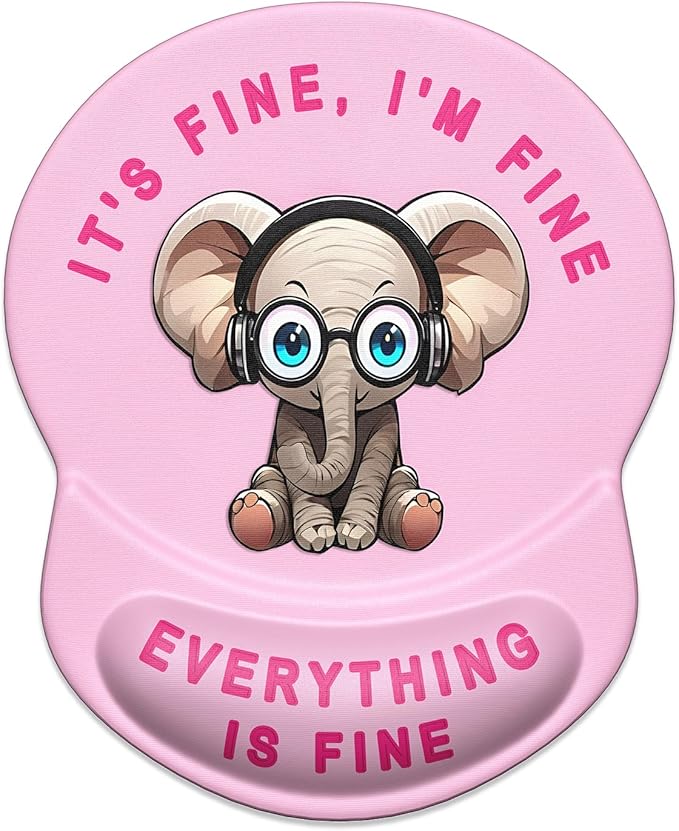 ITNRSIIET Ergonomic Mouse Pad with Gel Wrist Support Small Wrist Rest Smooth Surface Non-Slip PU Base Comfortable Office Supplies Pain Relief, 8.7 x 7.2 inches, Pink Pretty Elephant