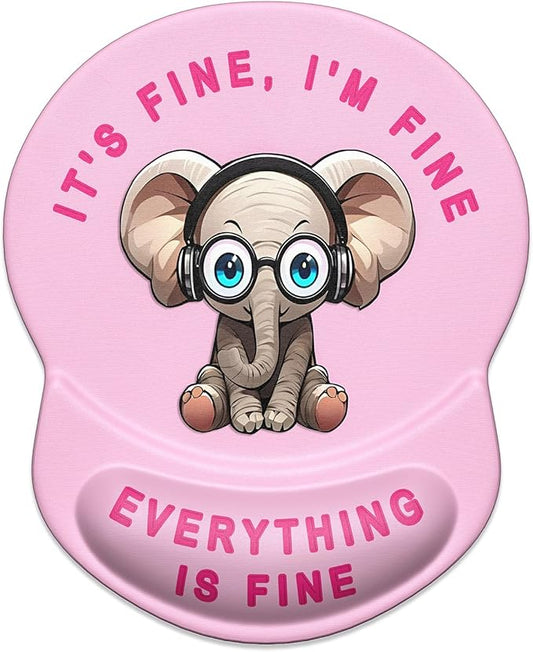 ITNRSIIET Ergonomic Mouse Pad with Gel Wrist Support Small Wrist Rest Smooth Surface Non-Slip PU Base Comfortable Office Supplies Pain Relief, 8.7 x 7.2 inches, Pink Pretty Elephant