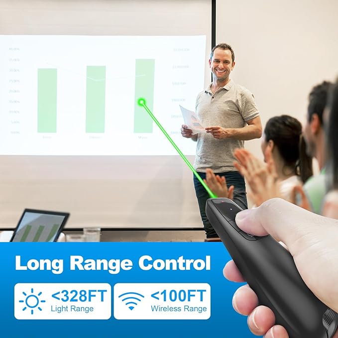 Presentation Clicker for PowerPoint, Wireless Presenter Remote Green Laser Pointer Computer Clickers, USB A Project Power Point PPT Clicker for Mac Laptop Office, Slideshow Google Slide Advancer