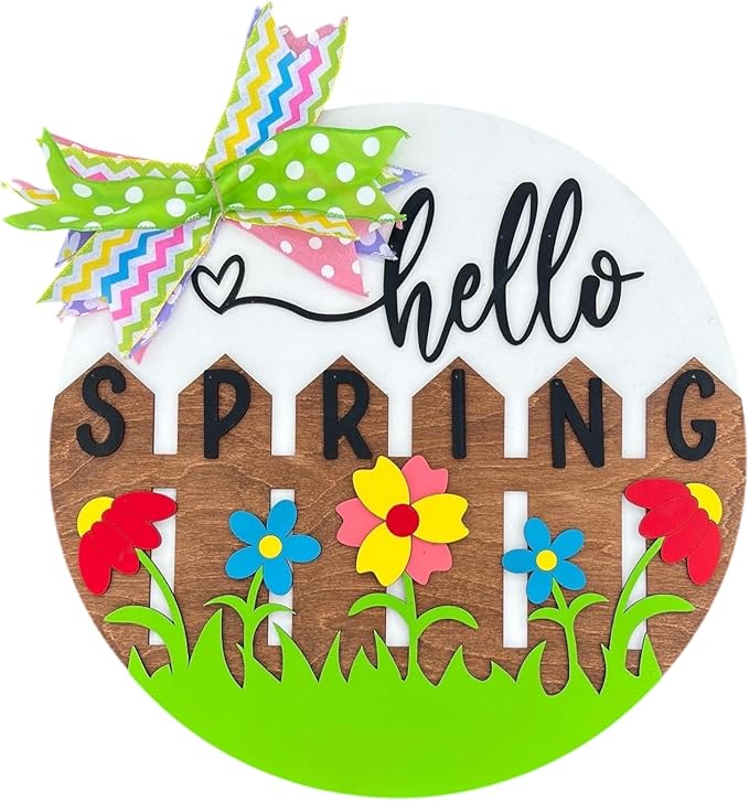 Wood front door sign Wood sign Home decor Welcome sign Sign for front door House warming gift Wedding gift (Fence spring-DS032(NC) P002, 15" Width)