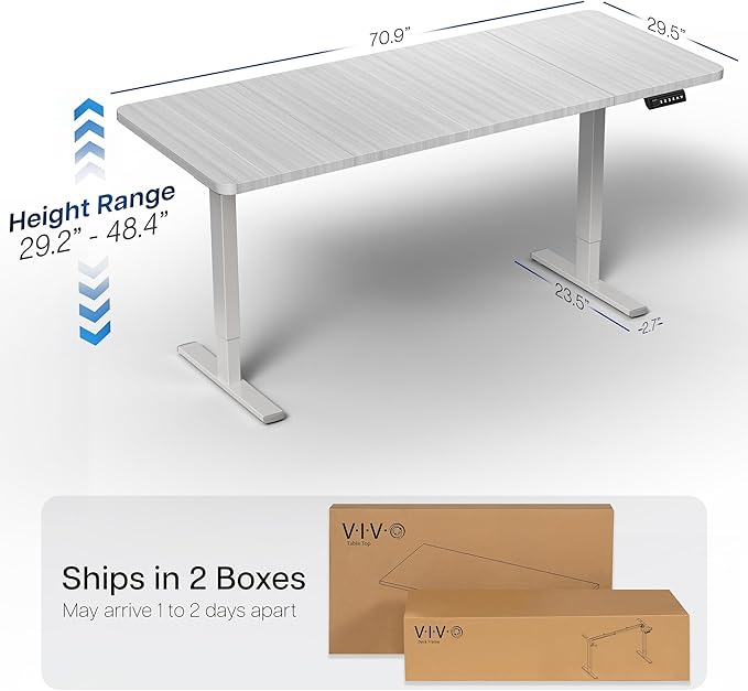 VIVO Electric 71 x 30 in Standing Desk, Memory Height Adjustment, 1B Series, Holds 220 lbs, Dark Gray Top Gray Frame, DESK-KIT-1G7G