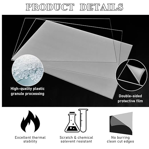 Roowest 2 Pcs 24 x 36 Inch, 1/2 Inch Thick Clear Acrylic Plexiglass Sheets Transparent Plastic Panels Sheets Cut to Size Cast Acrylic Board Panel with Protective Film for Craft DIY Project Sign Frame