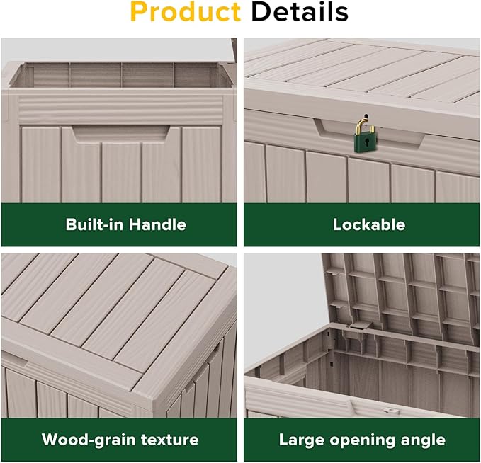 Decksplore 45 Gallon Outdoor Storage Box Waterproof Lockable Resin Deck Box Large, Patio Storage Bin for Pool Accessories Cushion Furniture, Garden Tools, UV-Resistant Outside Delivery Light Coffee