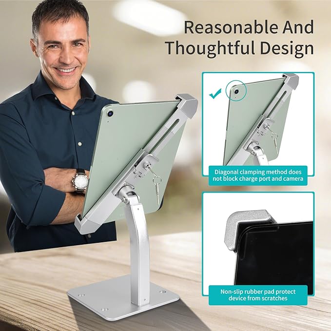 YOOZ Anti Theft Tablet Holder, Secure Desktop iPad Mount Lock, All Metal Material - Kiosk Retail Counter Lockable Stand for Tablet 9-14", iPad Pro 13 12.9 11, Air, Galaxy Tabs, Surface Pro etc