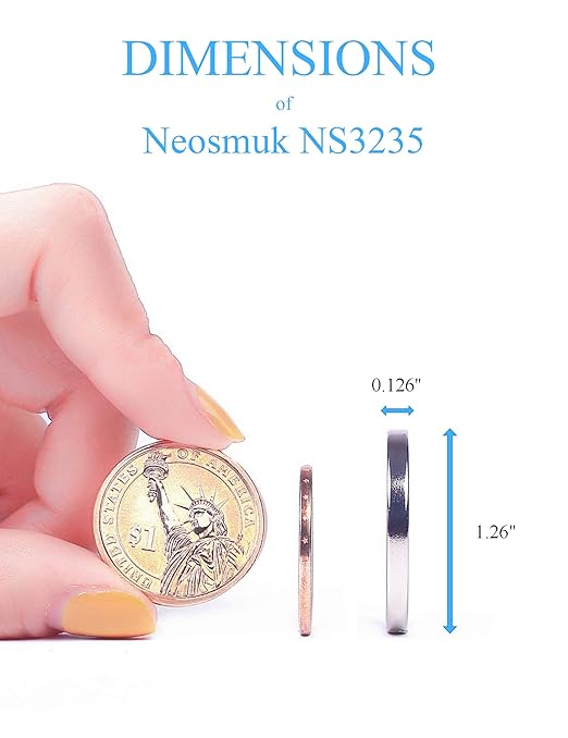 Neosmuk Super Strong Neodymium Magnets, Heavy Duty, Industrial Grade, Round, Silver, 10 Pack, 1.26 Inch Diameter x 0.126 Inch Thickness