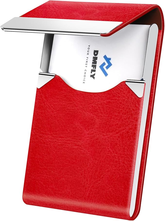 Business Card Holder for Women or Men, Business Card Case with PU Leather and Stainless Steel, Slim Metal Case with Magnetic Closure for Business Meeting Use