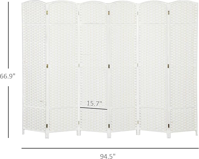 HOMCOM Room Divider, 6 Panel Folding Privacy Screen, 5.6' Tall Freestanding Wall Partition for Home Office, Bedroom, White