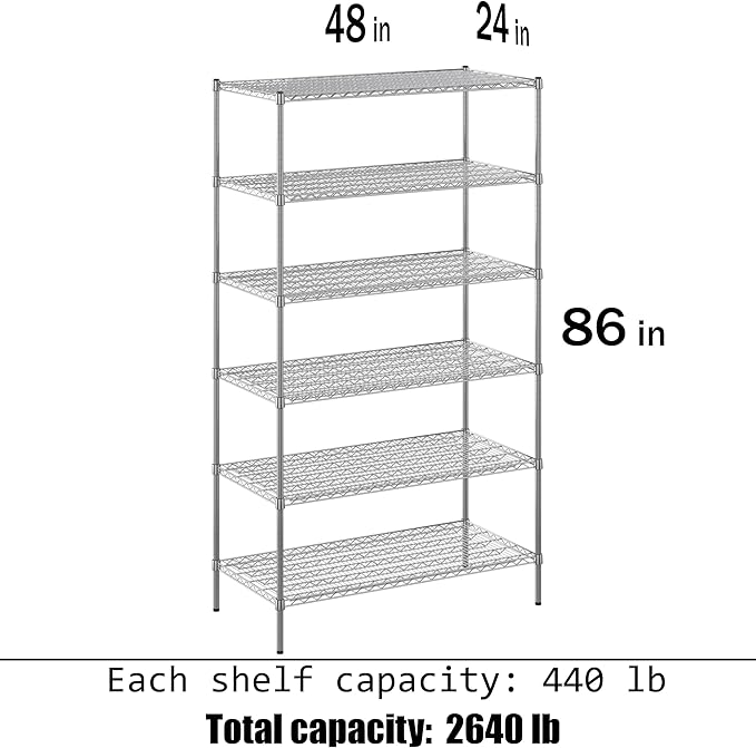 Regal Altair 24" Deep x 48" Wide x 86" Height Wire Shelving Kit | 6-Tier | NSF Commercial Storage Rack Unit