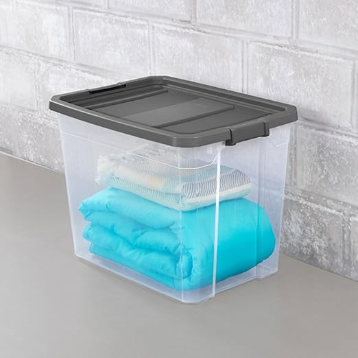 Sterilite 16-Pack Modular Stacker Box, Durable Clear Plastic Storage Bins with Latching Lids, 108 Quart - Stackable Organizing Container Boxes for Closet, Bathroom, and Office