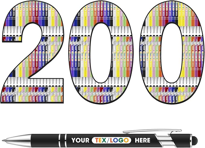 ENOMY Personalized Pens Bulk Free Engraved with Logo/Name/Message Black Ink Custom Pens Customized Stylus Ballpoint Pens Ideal Gifts for Business Anniversary (200)