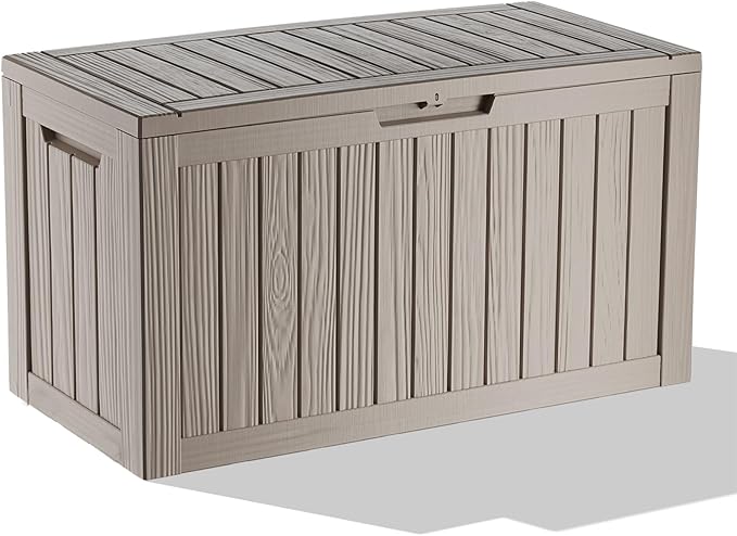 EasyUp 90 Gallon Deck Boxes Waterproof, Outdoor Large Storage Boxes with Lids, Outside Resin Storage Box & Deck Boxes for Patio, Garden Use(Gray)