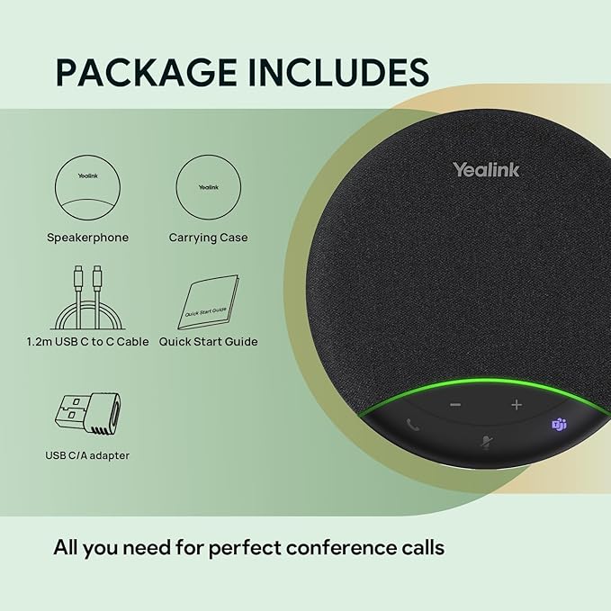 Yealink SP92 Conference Speaker and Microphone with Al Noise Cancellation, 20H Call Time, 13ft Pick-up, 360° Omni Mic 50mm Full-Duplex Speaker, Bluetooth 5.3/USB Speakerphone for Teams