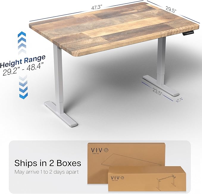VIVO Electric 48 x 30 in Standing Desk, Memory Height Adjustment, 1B Series, Holds 220 lbs, One-Piece Reclaimed Wood Top, Gray Frame, DESK-KIT-1G5P