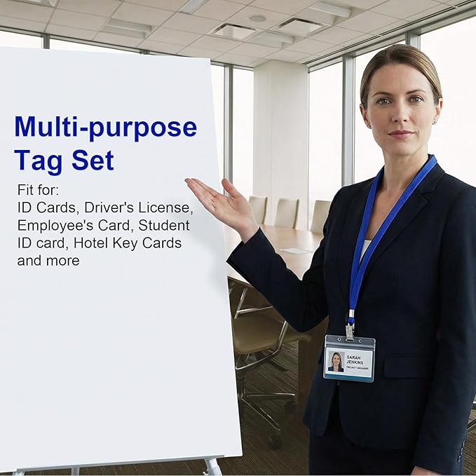 Marspark 200 Sets Clear Name Tags with Lanyard, Lanyards for ID Badges Reusable Strap with ID Holder Plastic Name Badges for Adults Business School Church Conference (Blue)
