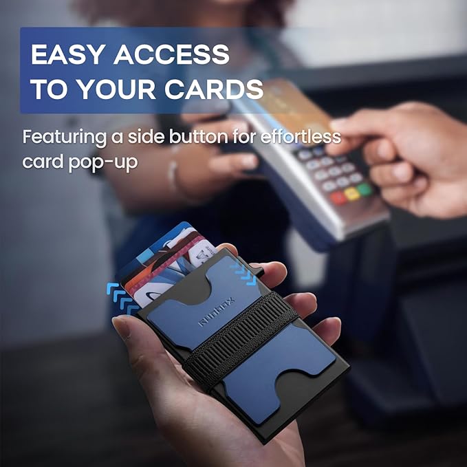 RUNBOX Slim Card Holder Wallet for Men, Minimalist RFID Blocking Wallet with Pop-Up Function, Ultra-Thin Design, Metal Business Card Cases holds 6+6 Cards, Gifts for Men, Men's Accessories