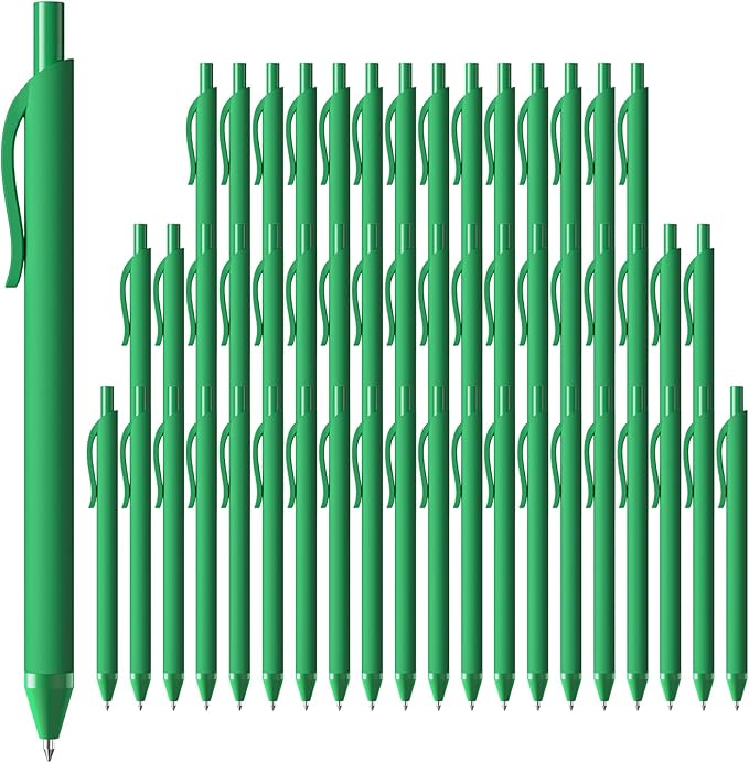 JIMMIDDA 52 Pcs Pens Bulk - 1.0MM Ballpoint Pens Green Ink | Medium Point Smooth Writing, No Bleed Retractable Ball Point Pen for Office School (Dark Green - 52Pcs)