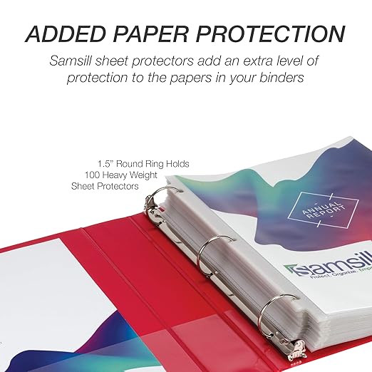 Samsill 1.5 Inch 3 Ring Binder, Made in USA, Economy Round Ring, Clear View Cover, 325 Sheet Capacity - for School, Home, Office - Ruby Red