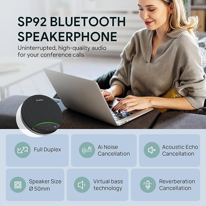 Yealink SP92 Conference Speaker and Microphone with Al Noise Cancellation, 20H Call Time, 13ft Pick-up, 360° Omni Mic 50mm Full-Duplex Speaker, Bluetooth 5.3/USB Speakerphone for Teams