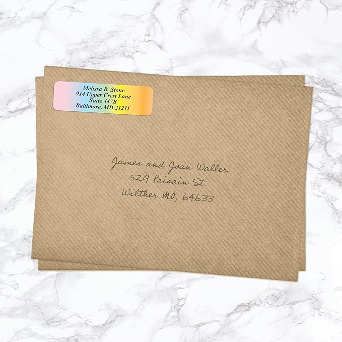 Cascading Rainbow Personalized Return Address Labels Without Dispenser - Roll of 500 Custom Stickers
