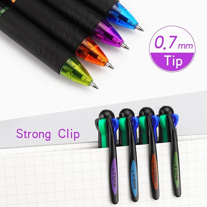 Bribobo 4 Pack Multicolor Ballpoint Pens 4-in-1 0.7mm Colored Retractable Ballpoint Gift Pens for Office School Supplies Students Gift