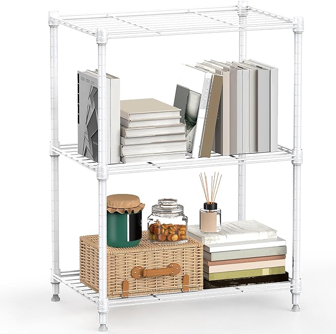 M MZG 450 lbs Wire Storage Shelving 3-Tier Utility Shelving Unit Steel Organizer Wire Rack for Home,Kitchen,Office,White (11.8" D x 17.7" W x 26.4" H)