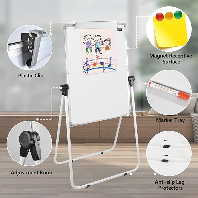 Stand White Board - 40 x 28 Inch Double Sided Magnetic Dry Erase Board with Stand Height Adjustable, Sturdy Aluminum Frame for Home Office Classroom Use