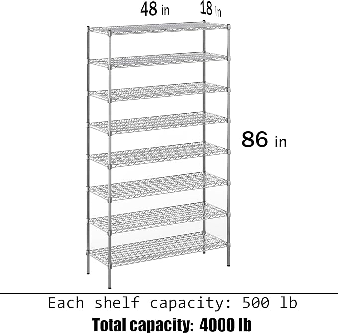 Regal Altair 18" Deep x 48" Wide x 86" Height Wire Shelving Kit | 8-Tier | NSF Commercial Storage Rack Unit