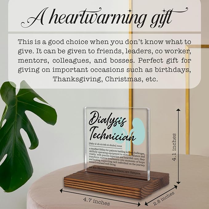 Dialysis Technician Gifts, Thank You Appreciation Plaque for Kidney Care Professionals, Office Desk Decor for Dialysis Staff, Medical Recognition Gift for Tech Week or Graduation PA024