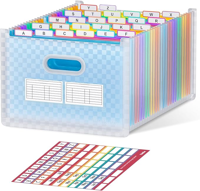 ThinkTex 26-Pocket Accordion File Organizer, Upright & Open Top, A–Z Colorful Tabs, High Capacity Expanding File Folder, Letter/A4 Size Essentials for School, Home, and Office- Blue