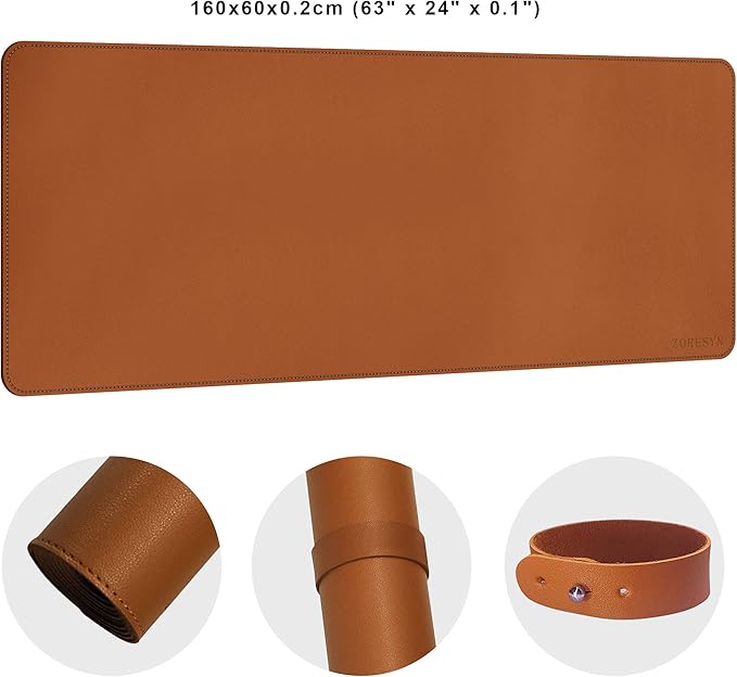 ZORESYN Large Office Desk Pad (63" x 23.6") - Waterproof PU Leather Desk Mat with Non-Slip Base, Oversized Extended Mousepad for Keyboard & Mouse, Light Brown