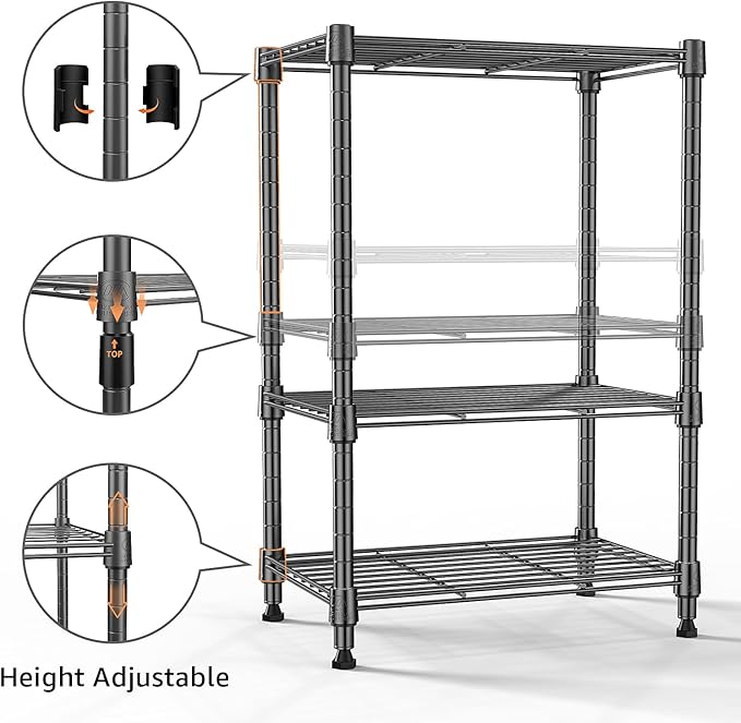 M MZG 450 lbs Steel Storage Shelving 3-Tier Utility Shelving Unit Steel Organizer Wire Rack for Home,Kitchen,Office (11.8" D x 17.7" W x 26.3" H) | 450 lbs, for Home, Kitchen, Office