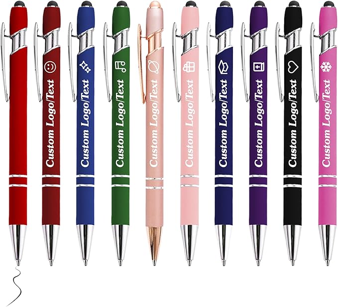 CRME Custom Pens Personalized Pen in Bulk Customized Pens Engraved Grip Retractable Ballpoint Pen with Name Text Logo 2-in-1 Stylus Pens for Touch Screens Ideal for Birthday,Party,Wedding Black Ink