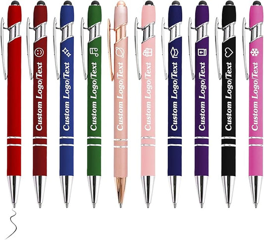 CRME Custom Pens Personalized Pen in Bulk Customized Pens Engraved Grip Retractable Ballpoint Pen with Name Text Logo 2-in-1 Stylus Pens for Touch Screens Ideal for Birthday,Party,Wedding Black Ink