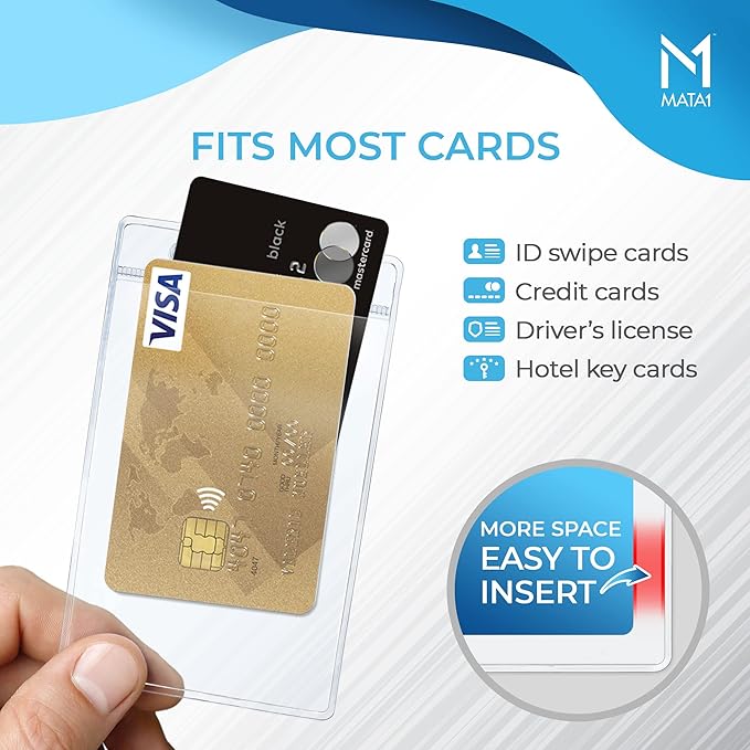 Mata1-USA Plastic Extra-Thick Vertical ID Card Holder (Clear, 3x4 Inch, 100 Pack), Large Size No Zipper Name Badge