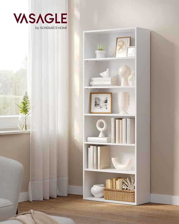 VASAGLE Set of 2 Bookshelves, 23.6 Inches Wide, 6-Tier Open Bookcases with Adjustable Storage Shelves, Floor Standing Units, Cloud White ULBC166T14-2
