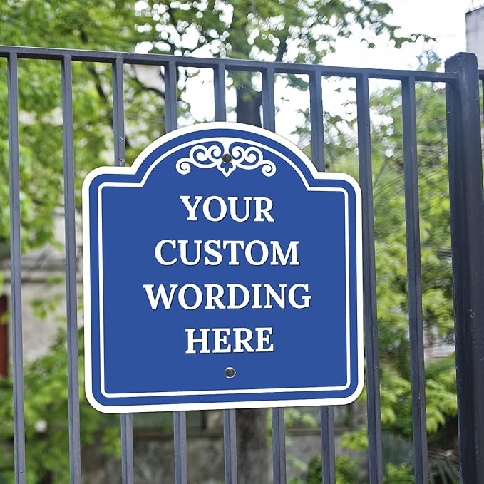 Custom Decorative Sign, Personalized Metal Sign for Business, Driveway, Home, Airbnb, Office Door Plaque, Blue Background, 18x18 Inches, ACM, Fade Resistant, Made in USA
