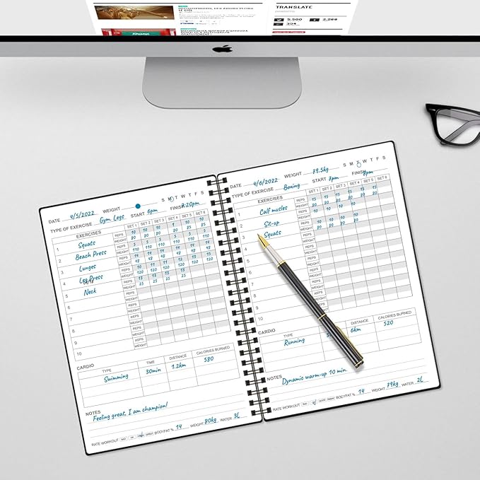 Fitness Journal for Women & Men,A5 Workout Journal/Planner Daily Exercise Log Book to Weight Loss, Gym, Muscle Gain, Bodybuilding Progress, 5.8"x8.3", Black