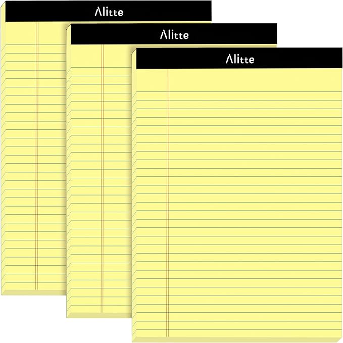 Alitte Yellow Legal Notepads 8.5 x 11, Pack of 3 - Perforated Wide Ruled Writing Pad - Premium Thick Paper, No Ink Bleeding - Blank Legal Pads For Home, Office, School, Business - 50 Sheets Per