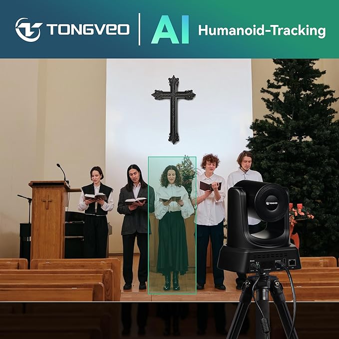TONGVEO AI Auto-Tracking PTZ Conference Camera System with Bluetooth Microphones, 3X Optical Zoom USB3.0 1080P 60fps, 93° Wide-Angle All-in-One Video Conference Solution for Church & Office