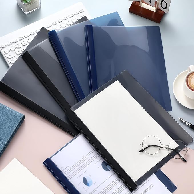 Feifeiya 48 Pack Plastic Report Covers with 3 Prongs Presentation Folders Bulk, 100 Sheet Capacity, Clear Front Report Covers for Presentation Document Paper School Office Supplies (Blue,Black)