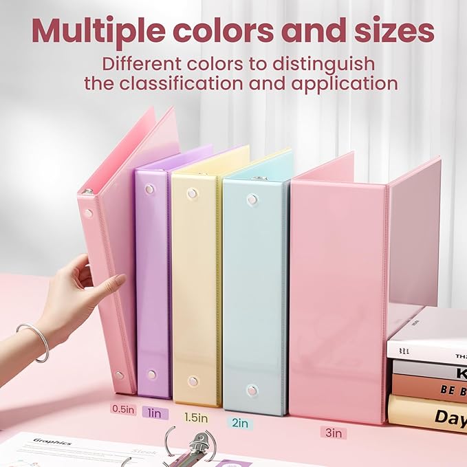 SUNEE 3 Ring Binder 1.5 Inch 1 Pack, Clear View Binder Three Ring PVC-Free (Fit 8.5x11 Inches) for School or Office Supplies, Pink