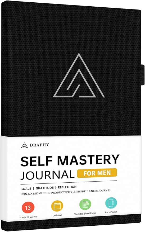 Self-Mastery Journal for Men - Gratitude and Productivity Journal for More Happiness, Positivity, Growth, Mindfulness, Self Care and Reflection - Guided Inspirational Journals for Men & Women (Black)