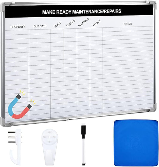 Lincia Make Ready Maintenance/Repairs Dry Erase Whiteboard Magnetic Dry Erase Board with Lines Sliding Marker Tray Aluminum Frame White Board Planner for Wall for Track Office Supplies