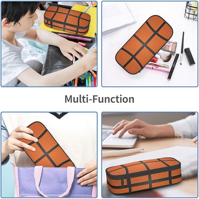 Basketball Ball Texture Pencil Case Big Capacity Storage Pencil Pouch Stationery Bags With Zipper Portable Pen Holder Box Organizer For Boys Girls Teens Student College School Office Supplies