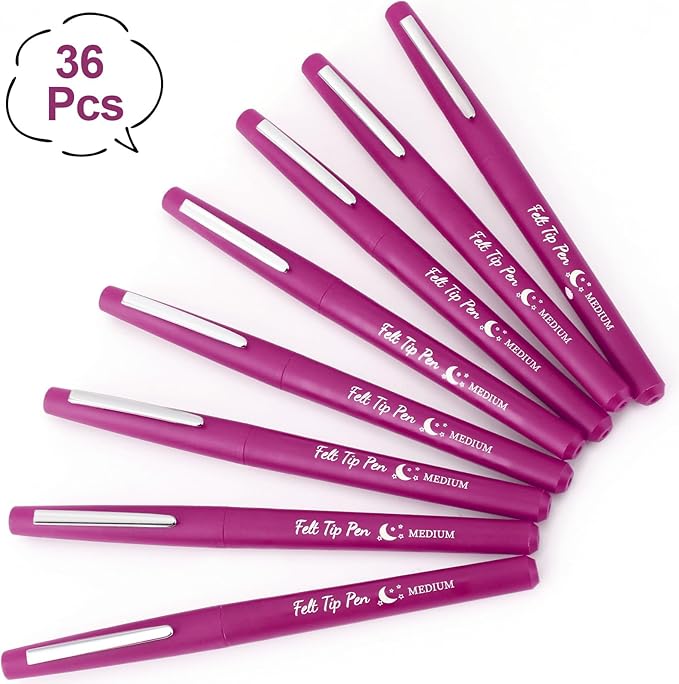 Fuyoooo 36 Pcs Felt Tip Pens 0.7mm Medium Point Colored Felt Tip Pens for Journaling Planner Writing Note-taking Art Office and School Supplies(Pink)