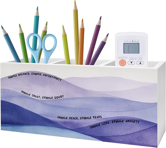 Exqcom Inhale Exhale Meditation Mental Health Pen Pencil Holder, Therapy Office Decor, Inspirational Pencil Pen Holder Organizer for Meditation Room Counseling Office Desk Accessories