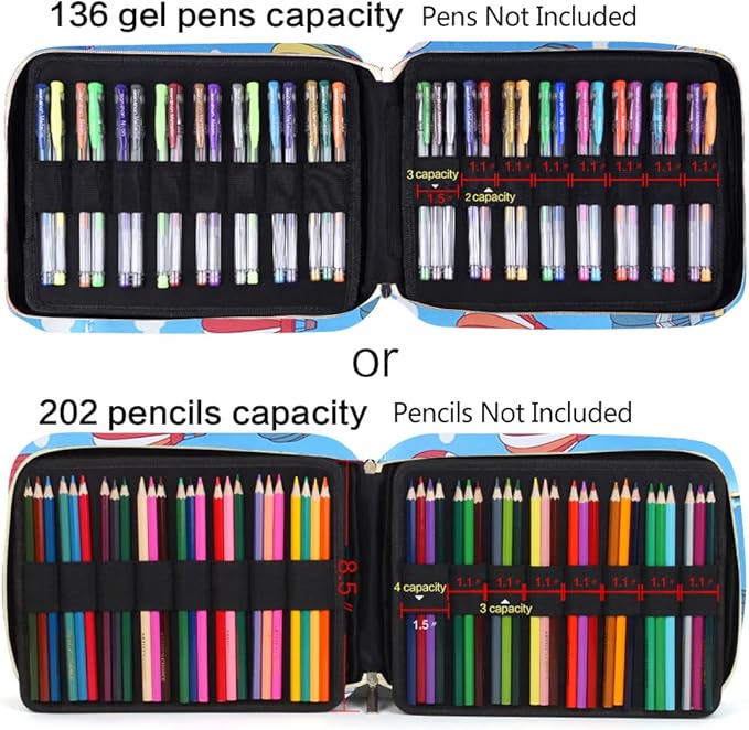 qianshan Pencil Case Holder Slot - Holds 202 Colored Pencils or 136 Gel Pens with Zipper Closure - Large Capacity Pen Organizer for Watercolor Pens or Markers - Perfect for Artist Blue Balloon