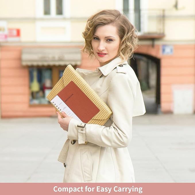 Spiral Notebook-5.75" x 8.125" College Ruled Journal with Inner Pockets and 160 Pages,PU Leather Cover Business Journal, Twin-Wire Binding Notebook Perfect for Office & Home School Supplies Brown
