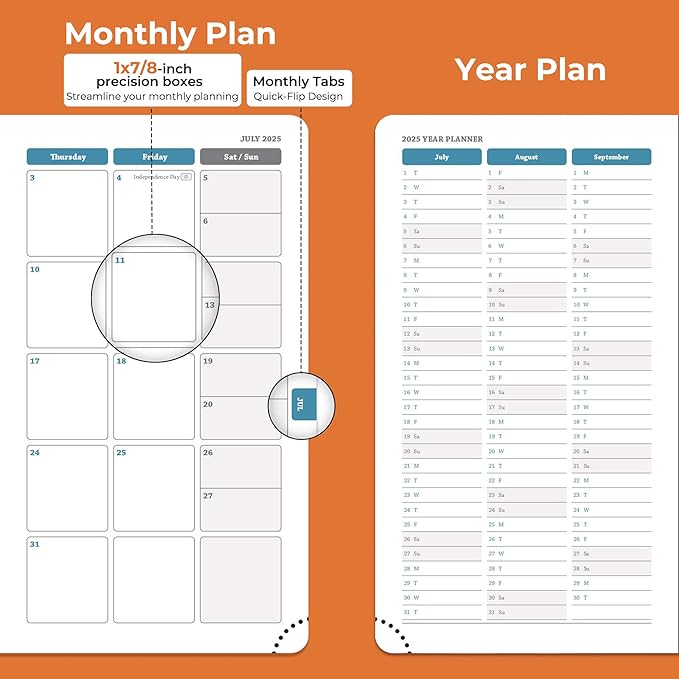 IN-LUXPRO Planner 2026 Daily Weekly and Monthly,6.5"x3.75",12 Months Spiral Bound Calendar Agenda with Self-adhesive Pen Holder,2026 Appointment Book with Vegan Leather Soft Cover,Orange